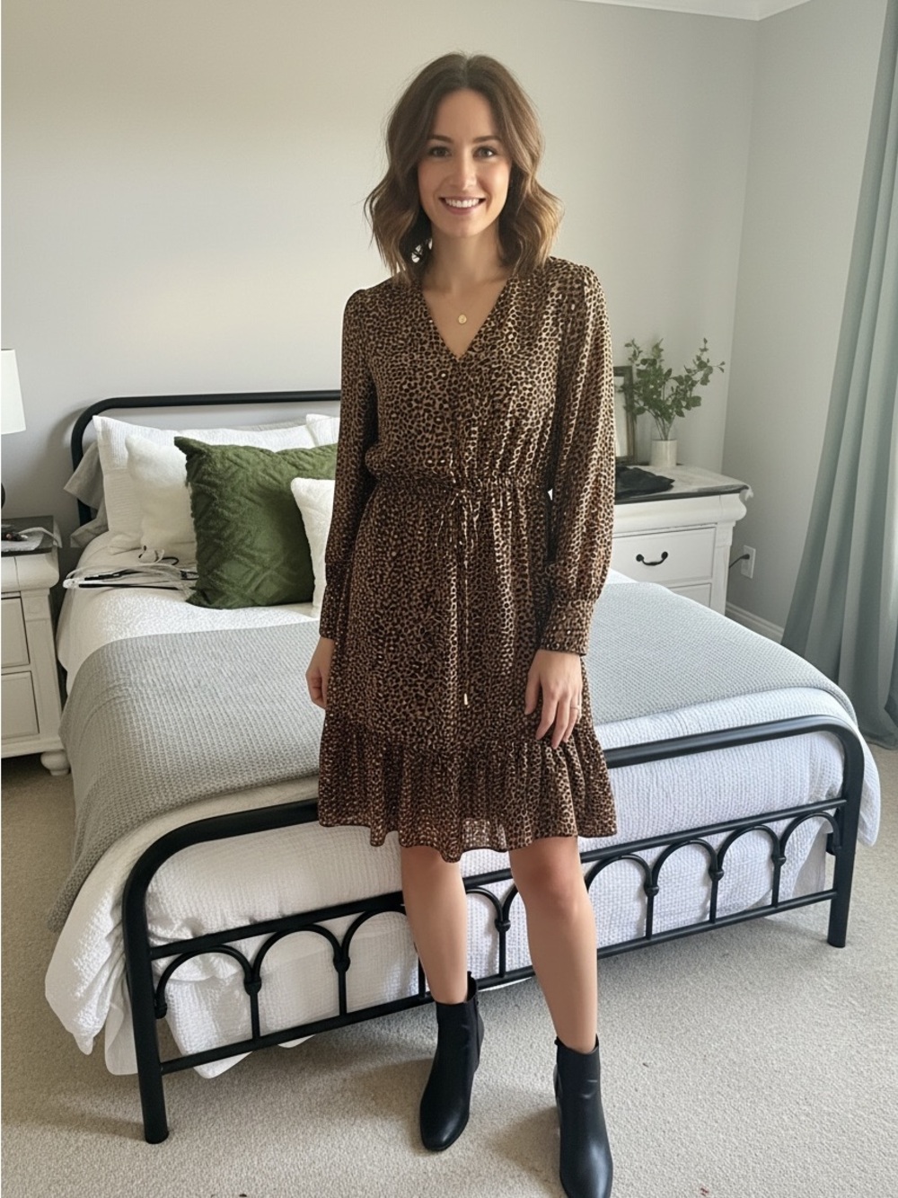 Talbots Brown Leopard-Print V-Neck Midi Dress - Sexy Kitten!